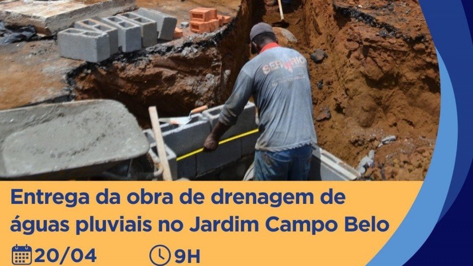 <strong>JARDIM CAMPO BELO: IMPORTANTE OBRA DE DRENAGEM DE &Aacute;GUAS PLUVIAIS SER&Aacute; ENTREGUE NO PR&Oacute;XIMO S&Aacute;BADO (20)</strong>
